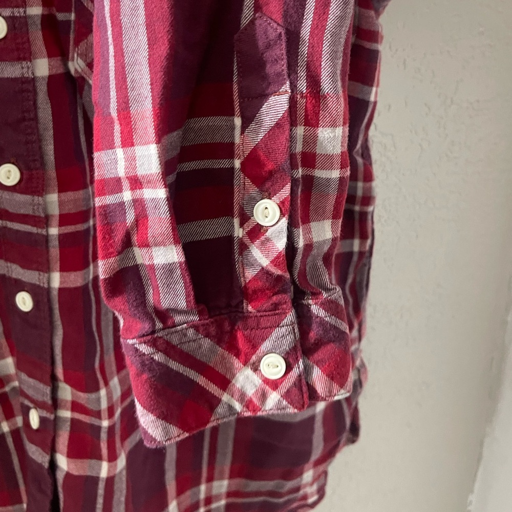 Vintage Women's Levi's Burgundy Plaid Button‎ Down Shirt Size XLARGE - Picture 3 of 7